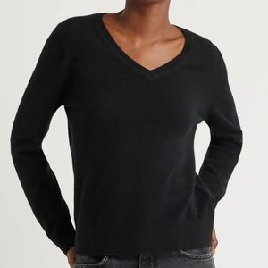 Quince Black Mongolian Cashmere V Neck Sweater